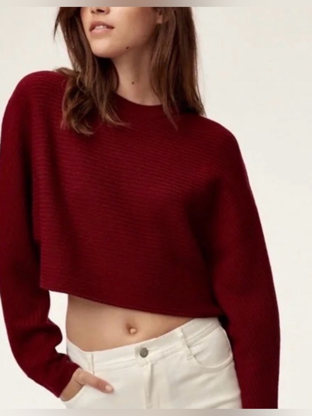 Aritzia wilfred free lolan cropped oversized sweater maroon size medium
